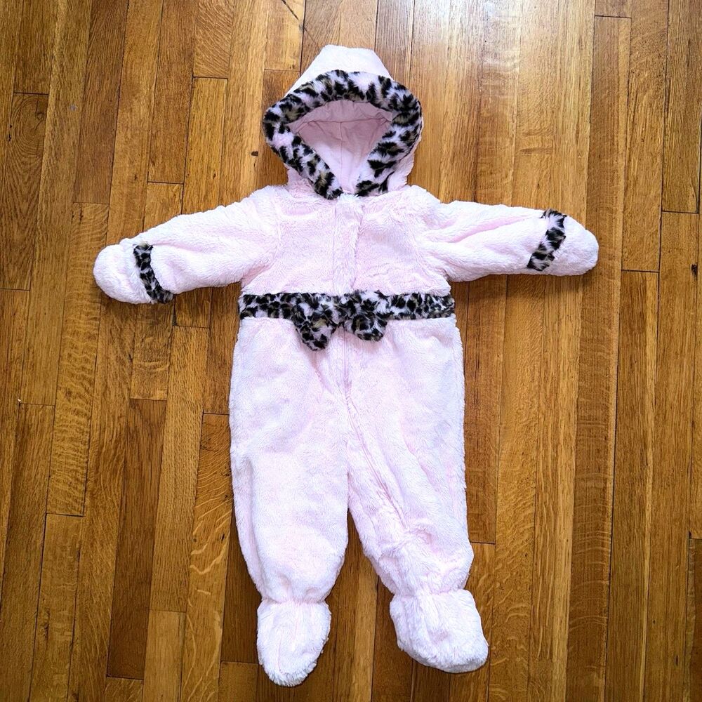 Rothschild Baby Girl One Piece Snow Suit Pink Leopard Accents Size 12 Months